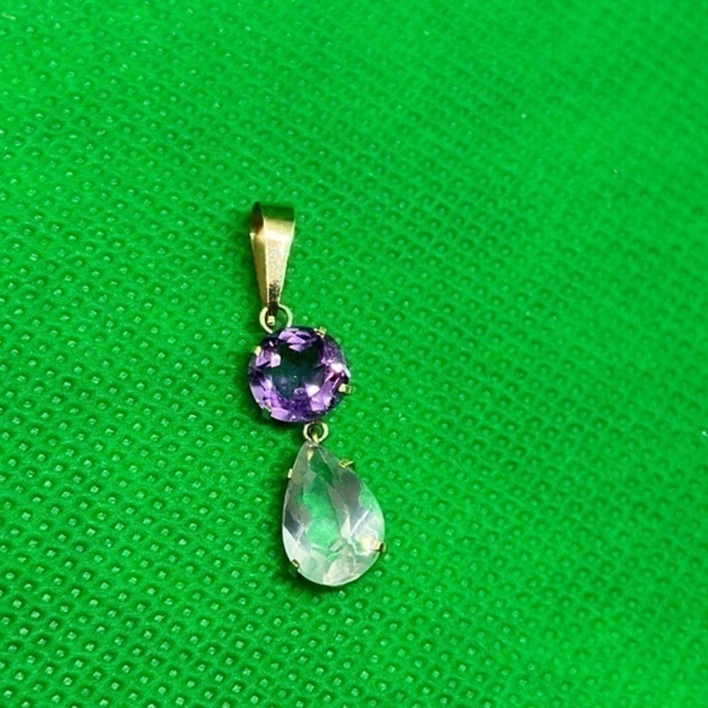 18k real solid gold amethyst and white‎ c​​rystal design
